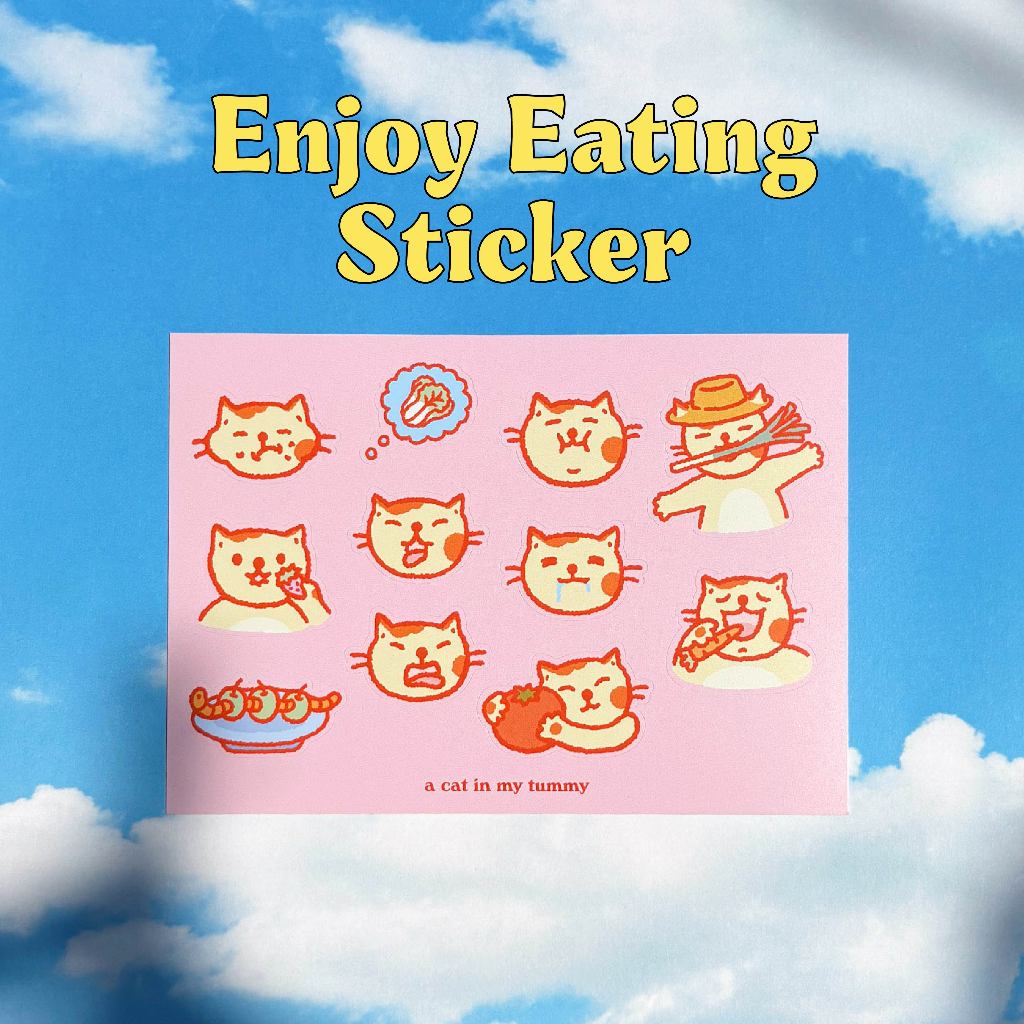 Sticker สติ๊กเกอร์ PVC ผิวด้าน - Enjoy eating | a cat in my tummy