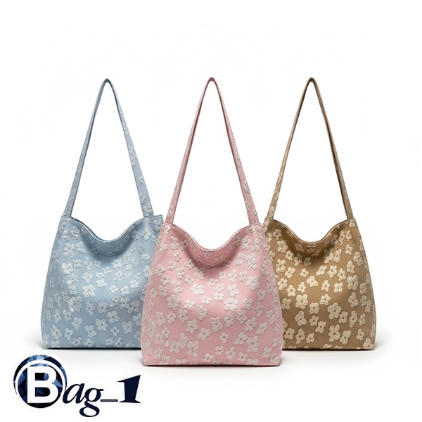bag_1(BAG2391) กระเป๋าผ้าสะพายไหล่ ผ้าแคนวาสลายดอกไม้-ใบใหญ่