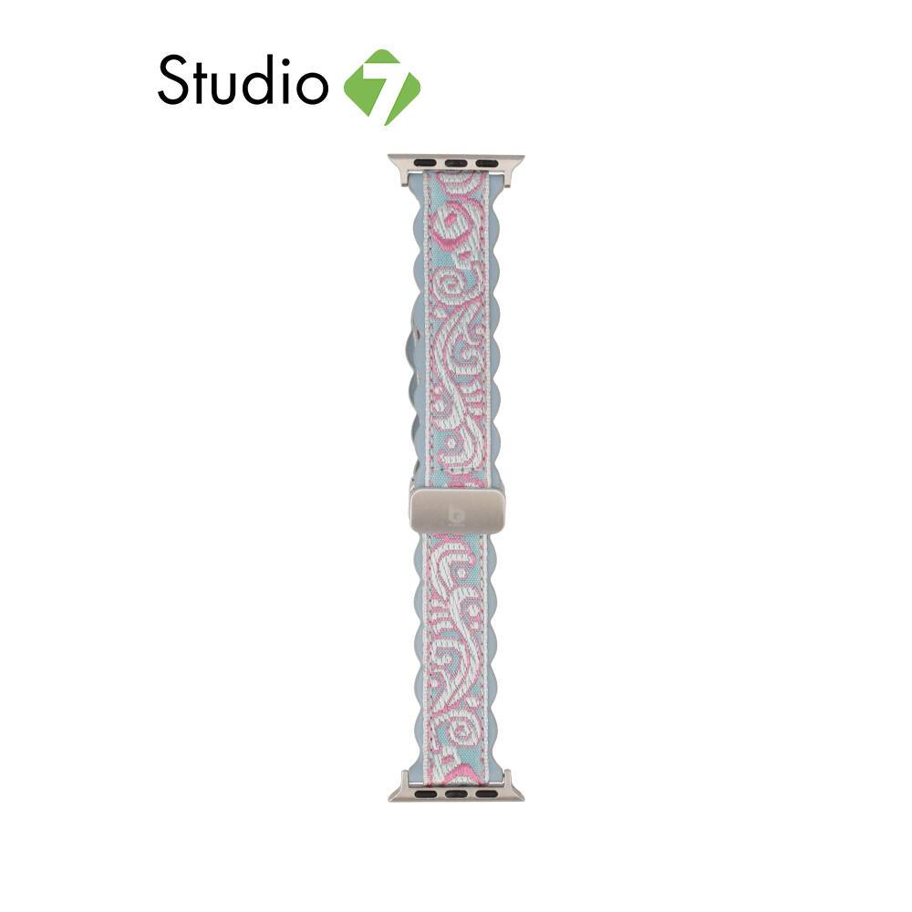 Blue Box สาย Apple Watch Strap Series 6,7,8,9,10,11,SE1,SE2 (39/40/41/42mm) Woven on PU Notch Blue b