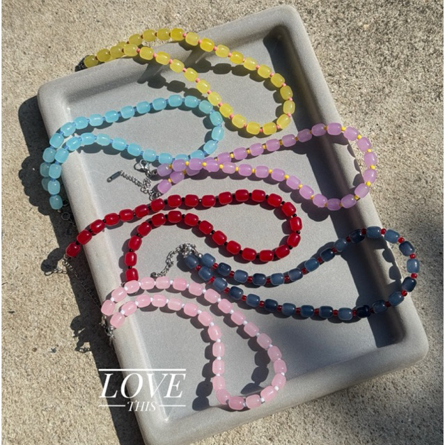 สร้อยลูกปัดแก้วสีพาสเทล handmade สไตล์เกาหลี น่ารัก เพิ่มลุคสดใส ใส่ได้ทุกวัน