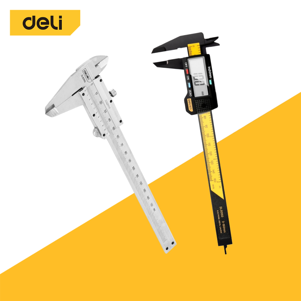 Deli เวอร์เนียร์  ตัวเครื่องสแตนเลส ตัวเครื่องโลหะ พร้อมถ่าน เวอเนีย เวอเนียร์  Vernier caliper