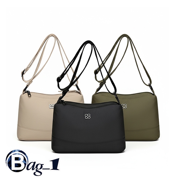 bag_1(BAG2283) กระเป๋าสะพายข้างผ้าไนล่อนมี4ช่องซิป ทรงสีพื้น-ขนาด 10 นิ้ว