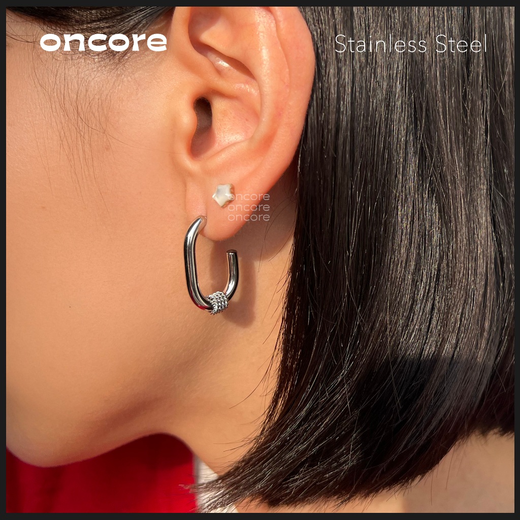 Oncore | ต่างหูสแตนเลส - รุ่น Siena ต่างหูห่วง มีดีเทล สำหรับใส่ในชีวิตประจำวัน (Nickel-Safe)