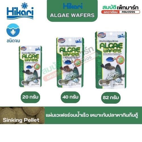 Hikari Algae Wafers สำหรับปลาพื้นตู้สำหรับปลากินพืช กินตะไคร่ แบบเม็ดจม ขนาด 20g 40g 82g. 250g.