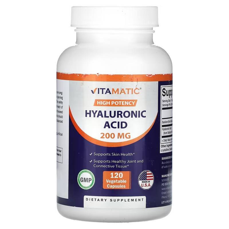 ไฮยาลูรอนิค Vitamatic, High Potency, Hyaluronic Acid, 200 mg, 120 Vegetable Capsules