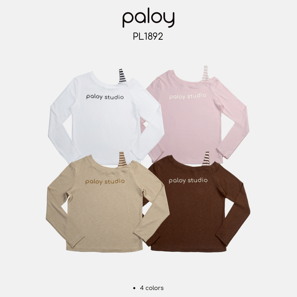 Paloy - PL1892 เสื้อแขนยาวแฟชั่น ปาดไหล่ สกรีน Paloy Studio