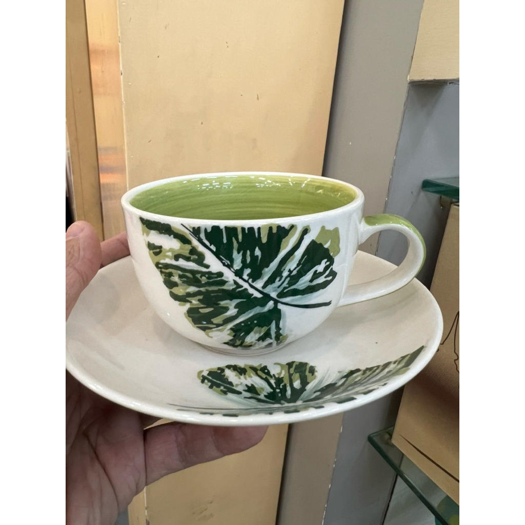 ชุดกาแฟ แก้วกาแฟร้อน ใบไม้ ขนาด 7oz แก้วกาแฟเซรามิคพร้อมจานรอง เข้าไมโครเวฟได้ ออกใบกำกับภาษีได้ รหัส271268