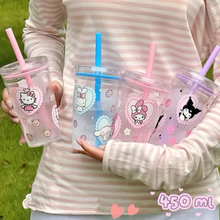 แก้วน้ำพกพา แก้วน้ำสุญญากาศ วัสดุTritan (พร้อมฝา+หลอด) 450ml-500ml ลายการ์ตูนน่ารัก พร้อมส่ง