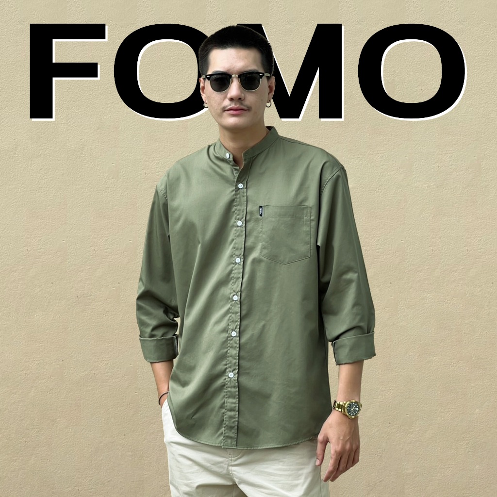FOMO-เสื้อเชิ้ตคอจีน สีเขียว เสื้อเชิ้ตคอจีน เสื้อคอจีน