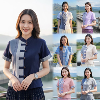 เสื้อพื้นเมืองผู้หญิงทูโทน ลายบาร์โค๊ด