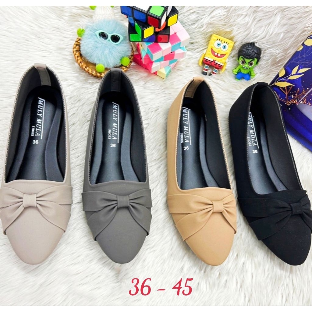 🔥รองเท้าคัทชู ไซส์.36 - 45 #หัวเรียว #ส้นแบน ตกแต่งโบว์ด้านหน้า🎀...พร้อมส่ง✅