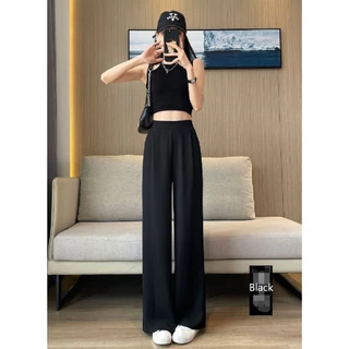 4 สี สไตล์เกาหลีHigh waist Wide leg women suit pants เคาน์เตอร์กาง casual เคาน์เตอร์กางเกงขายาว หลวมBABAOTU
