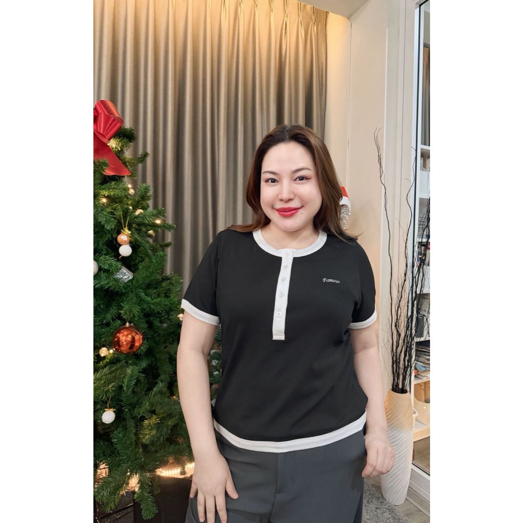 FAMOUS เสื้อคอกลม กระดุม #FMBL-F1T144
