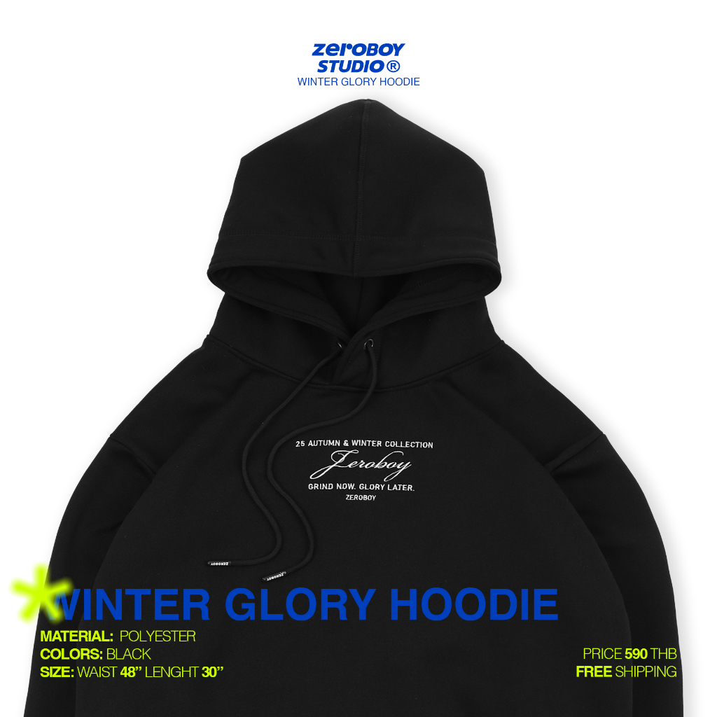 ZEROBOY – WINTER GLORY HOODIE/25 ” เสื้อสำลีโลโก้สีขาว ” ราคา ถูกที่สุด ดีลบีเคเค แกลเลอรีภาพที่ 5