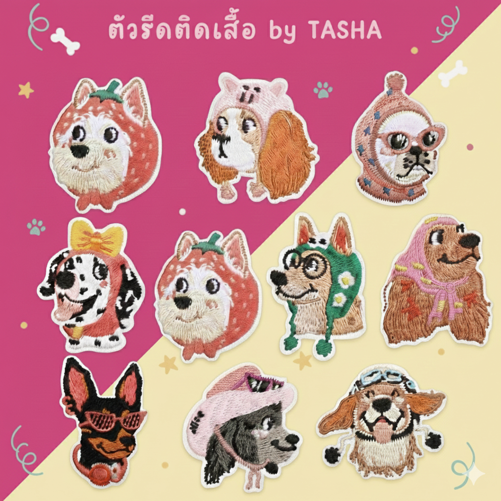 ตัวรีดติดเสื้อ🐕✨ ชุด C76 แก๊งน้องหมาคอสตูมสุดคิ้วท์ | ลายน่ารัก ปักละเอียด รีดติดง่าย