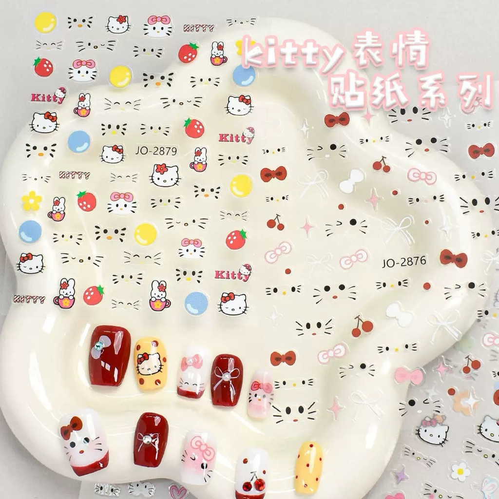 สติกเกอร์แต่งเล็บ kitty ลายคิดตี้น่ารัก ฮ็อตมาก เกาหลีใจฟู ใช้แกะแปะติดลงบนเล็บ