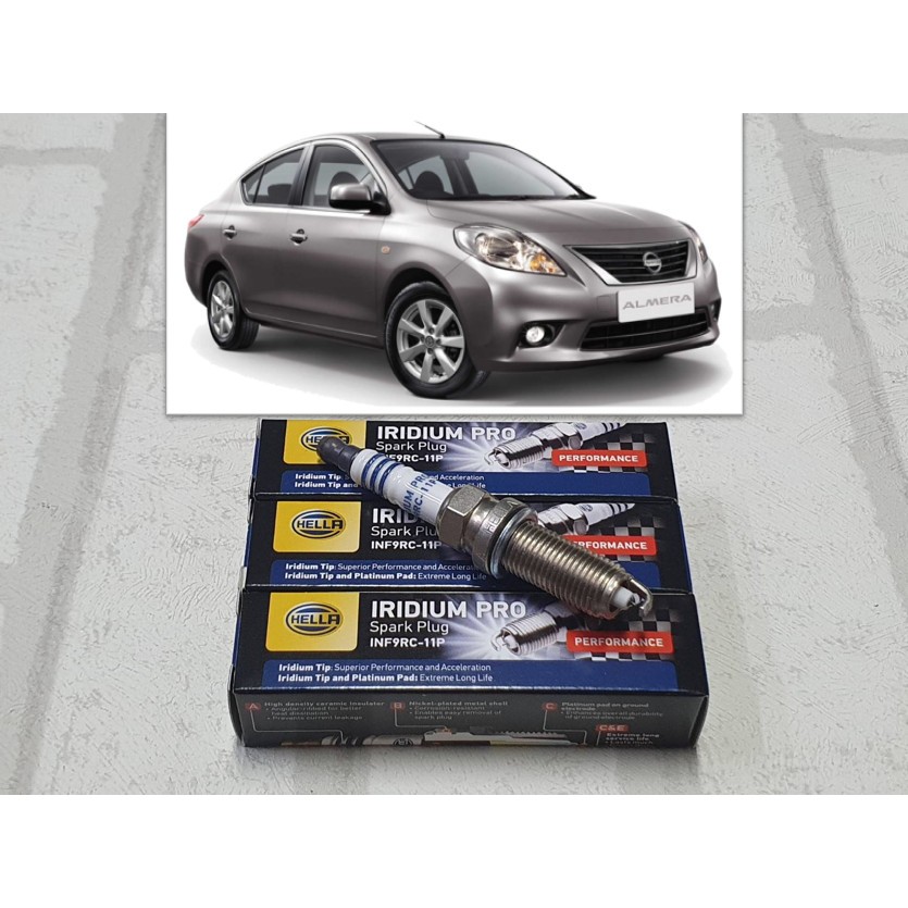 หัวเทียน อิริเดียม Nissan Almera N17 ( 2011 - 2019 ) รุ่น 1.2 จำนวน 3 หัว ระยะการใช้งาน 100,000 กม : Hella INF9RC-11P