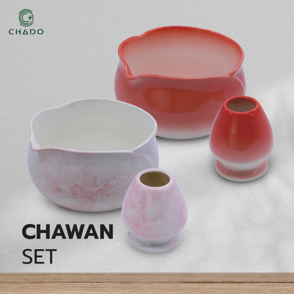 CHAWAN ပေါ့ဆလင် မတ်ချာလ် (Matcha) ဇလုံ & ကိုင်ဆောင် ပစ္စည်း လိမ္မော်ပန်း/ပန်းဒီဇိုင်း (Lotus)