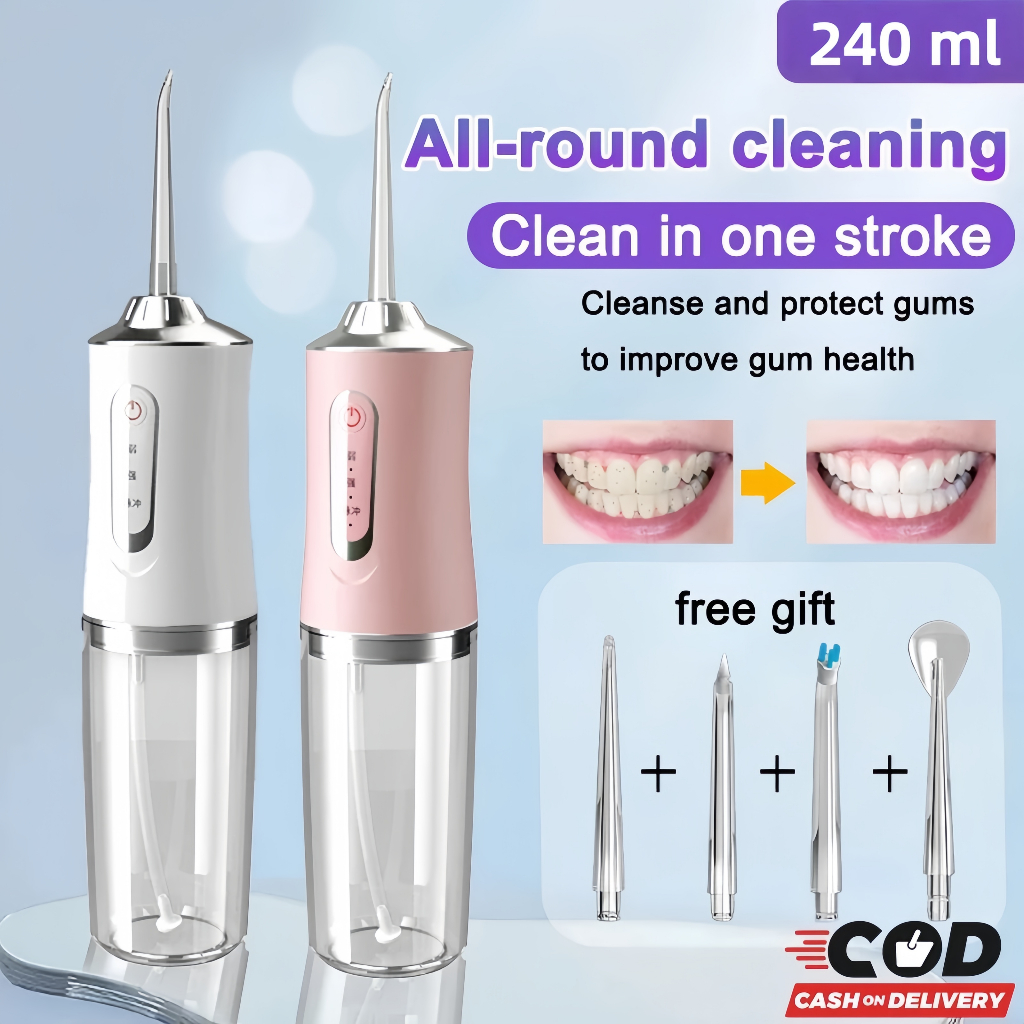 ไหมขัดฟันพลังน้ำ Water flosser 240 ML ครบชุด แรงดันน้ำ 80-120 PSI ไหมขัดฟัน ที่ขูดหินปูน เครื่องฉีดฟัน