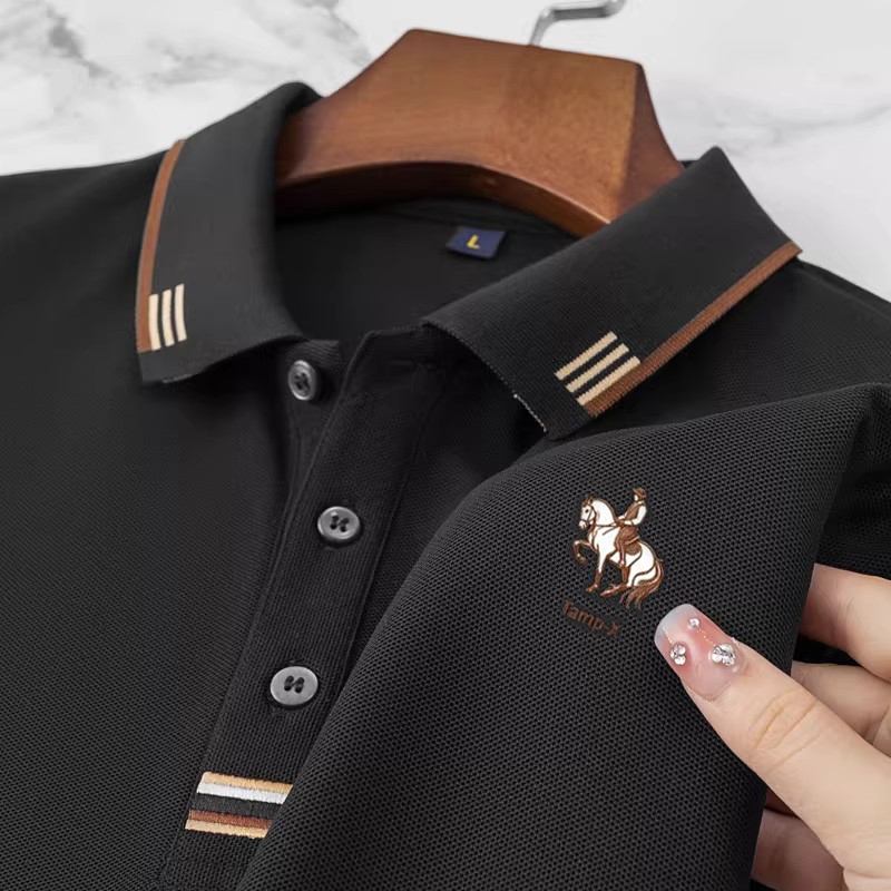 Plus size~Polo shirt Black POLO shirt แขนสั้นปกเรียบง่ายรูปแบบใหม่