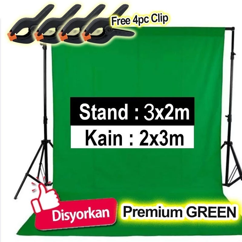 Photography 2*3m Green Screen ผ้าฉากถ่ายภาพ สตูดิโอถ่ายภาพ ฉากหลัง ฉากถ่ายรูป 2*2m Background Stand Kit 4 คลิป&1 กระเป๋า