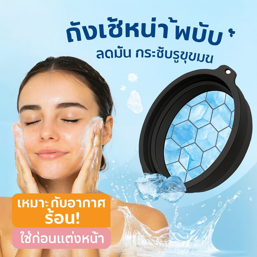 อ่างแช่หน้า พับได้ ซิลิโคน ใช้น้ำเย็นกระชับรูขุมขน ลดความมัน แช่หน้าสดชื่น แต่งหน้าติดทน ผู้หญิงผู้ชายใช้ได้