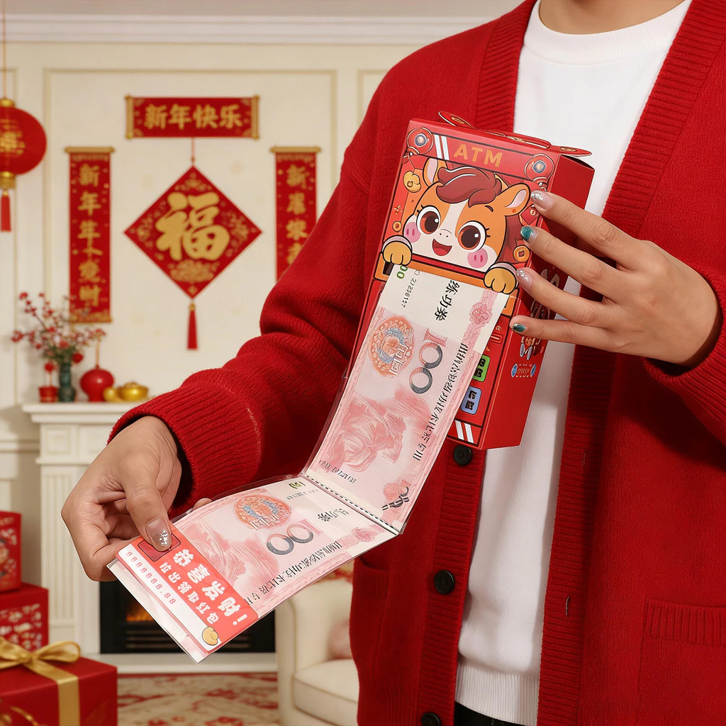ซองอั่งเปา ATM ม้าปี 2026 ซองจดหมายสีแดงสร้างสรรค์ ดึงการวาดภาพ Hongbao กระเป๋าของของขวัญปีใหม่ - รูปที่ 3