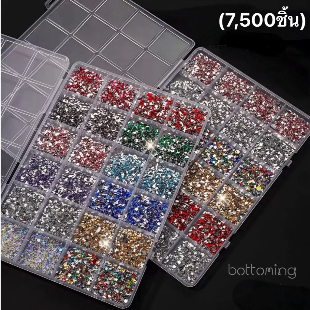 เรซิ่นเพชรก้นแบนขนาดเล็ก คละแบบคละสี สำหรับแต่งเล็บ กล่อง 24 ช่อง บรรจุประมาณ 7500 ชิ้น🇹🇭🇹🇭🇹🇭🇹🇭