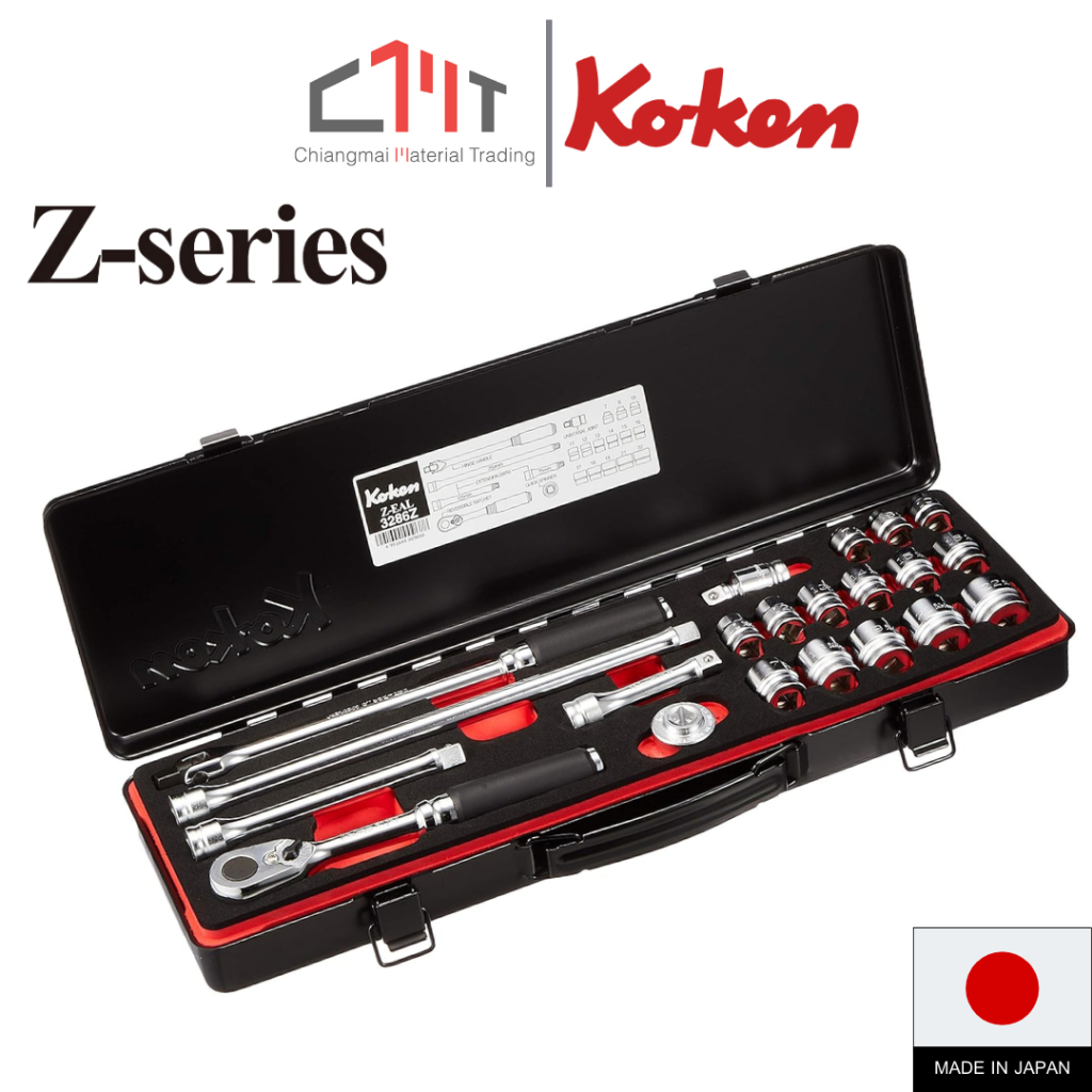 KOKEN ชุดบ๊อกซ์ รุ่นแชค 21 ชิ้น (มิล) 6P ขนาด 3/8" ในถาดโฟม No.3286Z