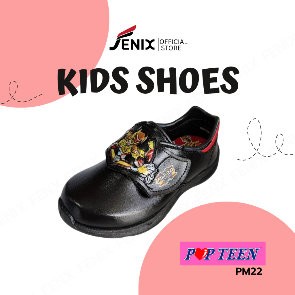 รองเท้านักเรียนอนุบาลชาย สีดำ POPTEEN รุ่น Nitro man (PM22) 26-32