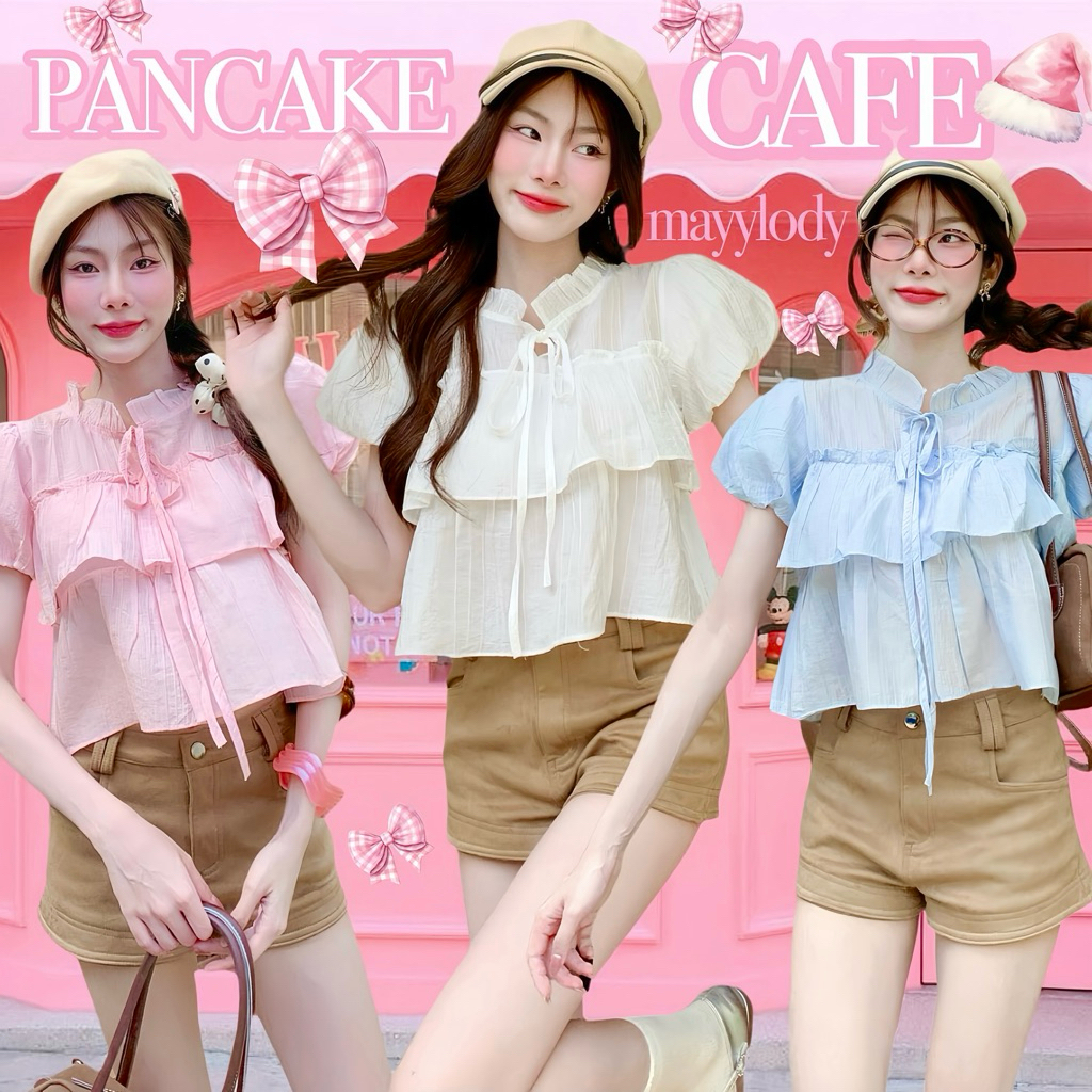 💓mayylody💓 PANCAKE TOP ครอปท็อป แขนพองบอลลูน เสื้อเเต่งระบายชั้นๆ สไตล์เกาหลี 🌷🪞🌤️🍃 เสื้อครอป ครอป เสื้อสีดำ เสื้อดำ สินค้า