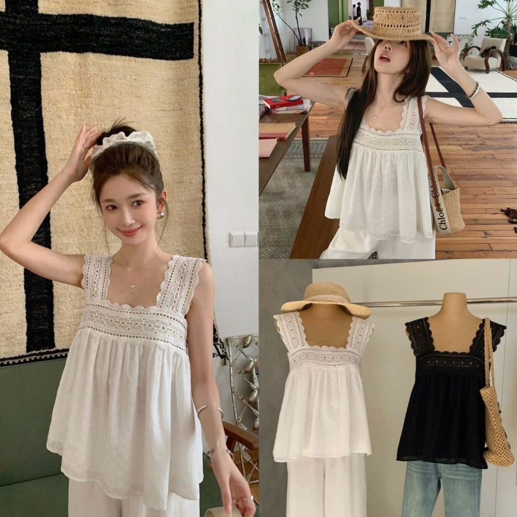 (พร้อมส่ง) เสื้อลูกไม้คอเหลี่ยมรุ่น 8603 TAG WG.WE 🇰🇷