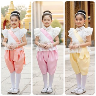 ชุดไทยเด็ก รุ่นเสื้อแขนระบาย+โจงกระเบน+สไบเด็กผู้หญิง *ไม่รว…