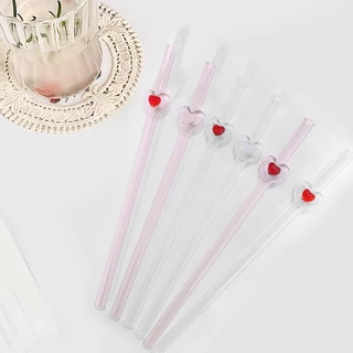 หลอดแก้วดูดน้ำ หลอดแก้วหัวใจ หลอดแก้วเป็นมิตรกับสิ่งแวดล้อม 8 x 200 มม. ทนความร้อน Anti-Scalding [ST02]