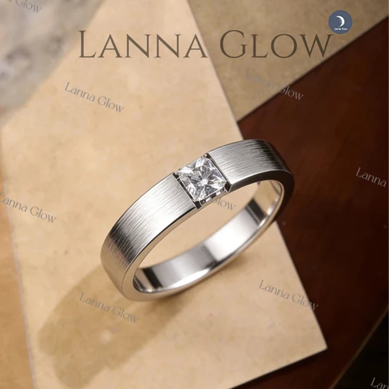 Lanna Glow แหวนเงินแท้ 925 ผู้ชาย ฝังเพชรสวิส(CZ)