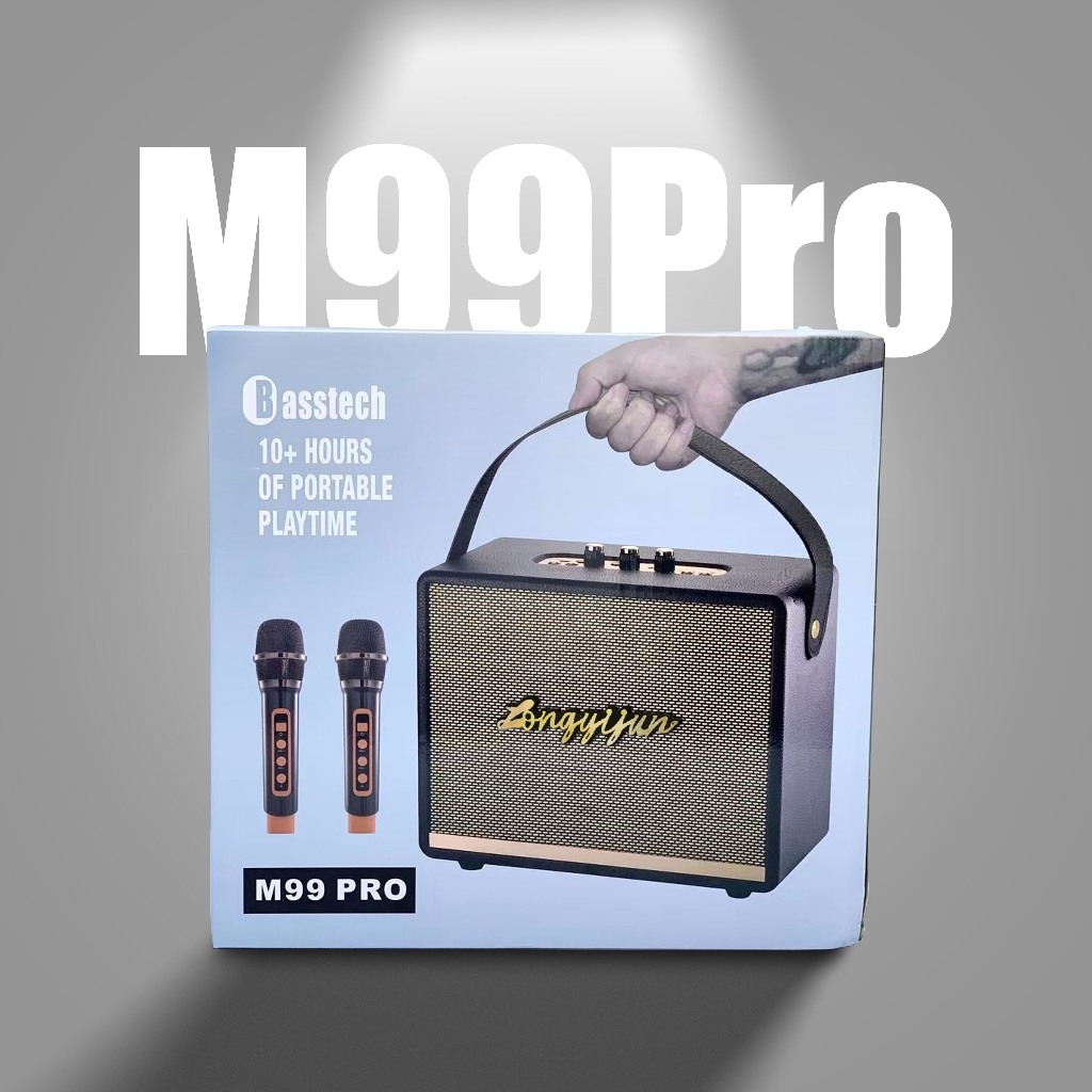【ของแท้ 100%】ลำโพงบลูทูธ M99Pro โมงฟรีไมค์ลอย2ตัว ไมค์ปรับเสียง-โทนเสียงได้ รองรับ TF AUX USB กีตาร์ ใช้งานได้นาน