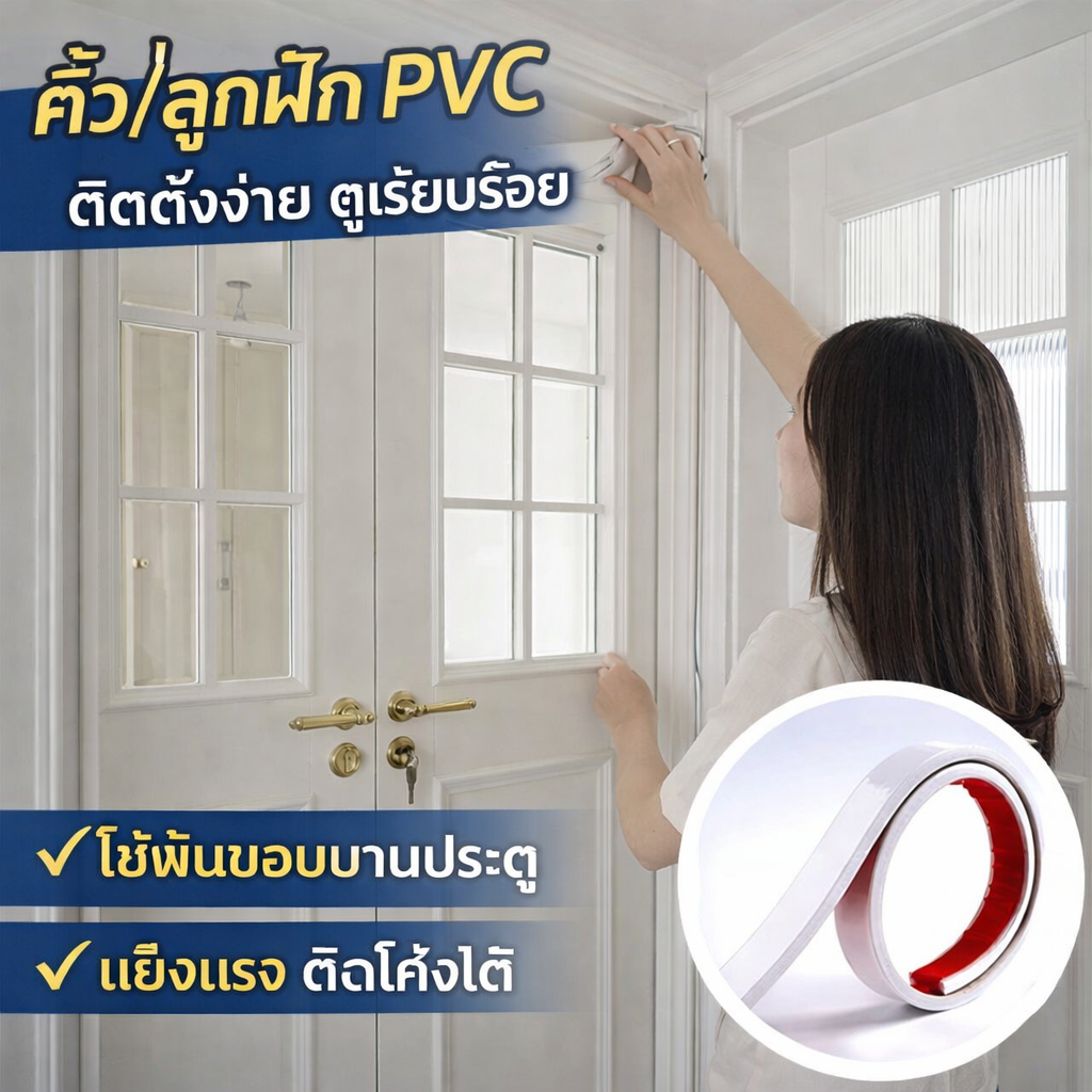คิ้ว PVC แบบเรียบ ดัดโค้งได้ แข็งแรง ติดตั้งง่าย สำหรับกรอบประตู หน้าต่าง