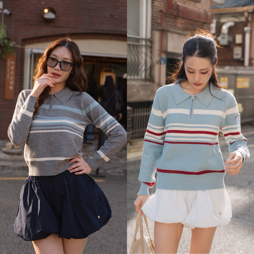 urban apparels | kai knitted polo เสื้อโปโลแขนยาวลายทางใส่อากาศเย็นๆหรือในห้องแอร์