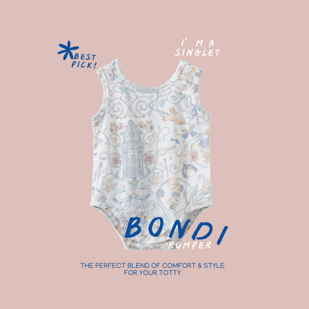 totty.apparel ชุดรอมเปอร์เด็กอ่อน ชุดอยู่บ้านเด็กทารก 3เดือน-12เดือน แขนสั้น ขาเว้า ผ้าคอตตอน รุ่นBondi