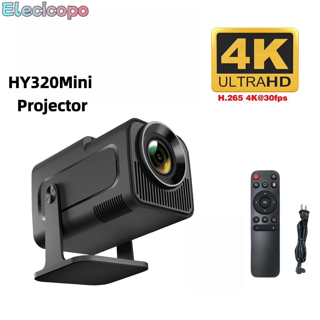 โปรเจคเตอร์ HY320 MINI🎥4K HDR10+Android 13 ฉายไร้สาย HDMI/USB/หูฟัง เชื่อม PS5/คอม ได้! (พกพาสะดวก)
