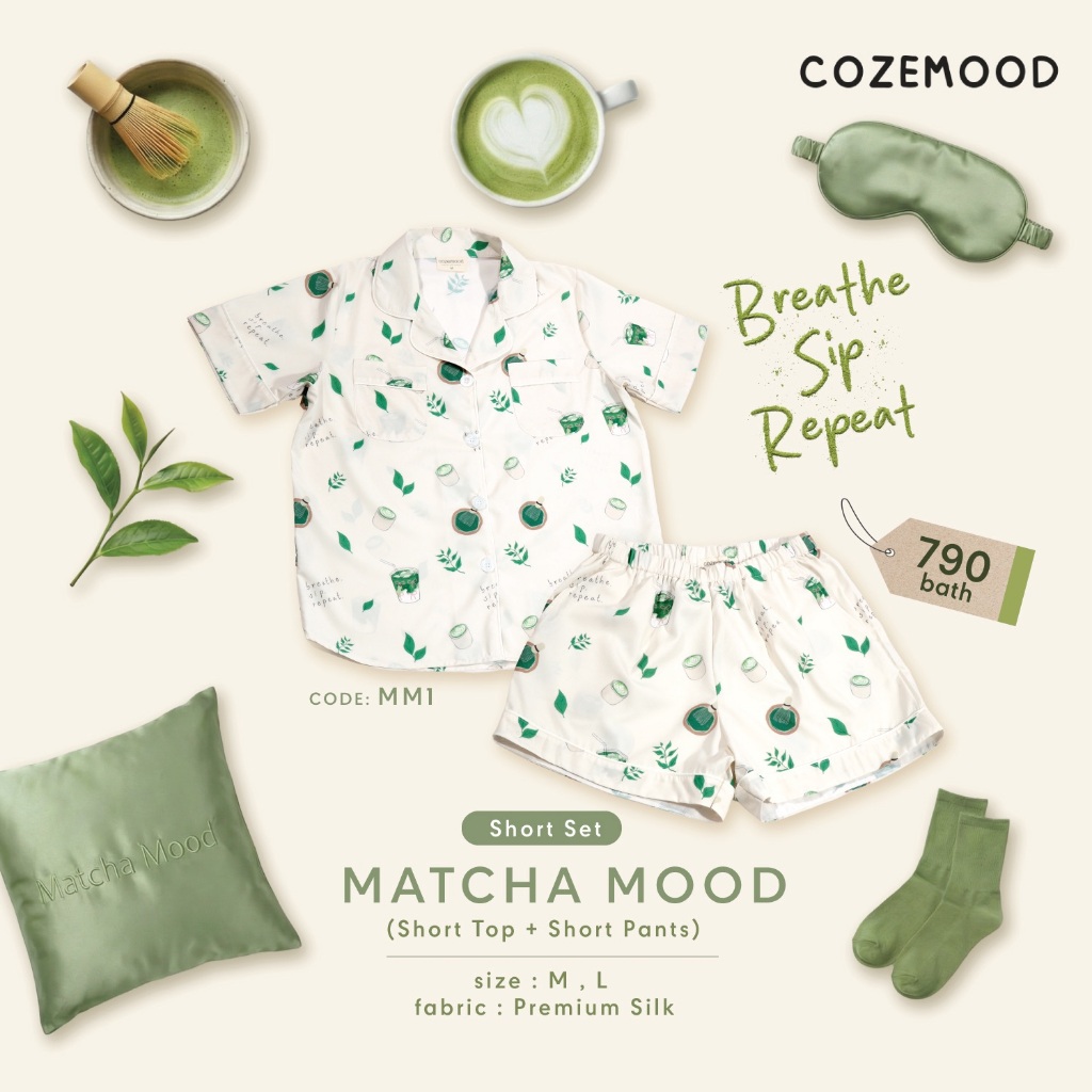(พร้อมส่ง) Matcha Mood PJs ( Short Set)MM01