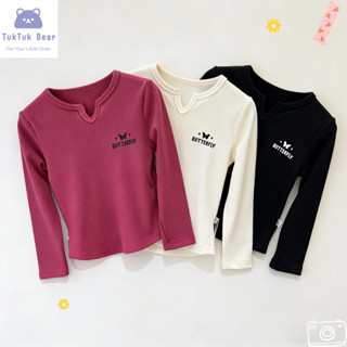 เสื้อลำลองเด็กผู้หญิง เสื้อแขนยาวเด็ก คอวี  พิมพ์ลายผีเสื้อ …