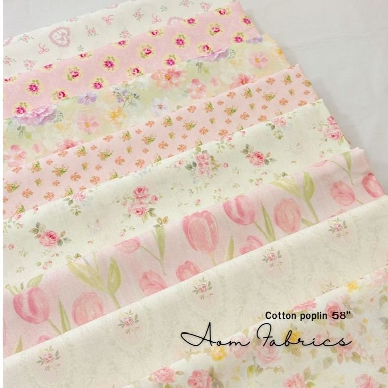 Aom Fabrics🌷ผ้าคอตตอนป๊อบลินลายดอก no.1440-1448 น่ารักมาก ผ้านิ่ม หน้ากว้าง 58 นิ้ว ผ้าเมตรนำเข้า พร้อมส่ง