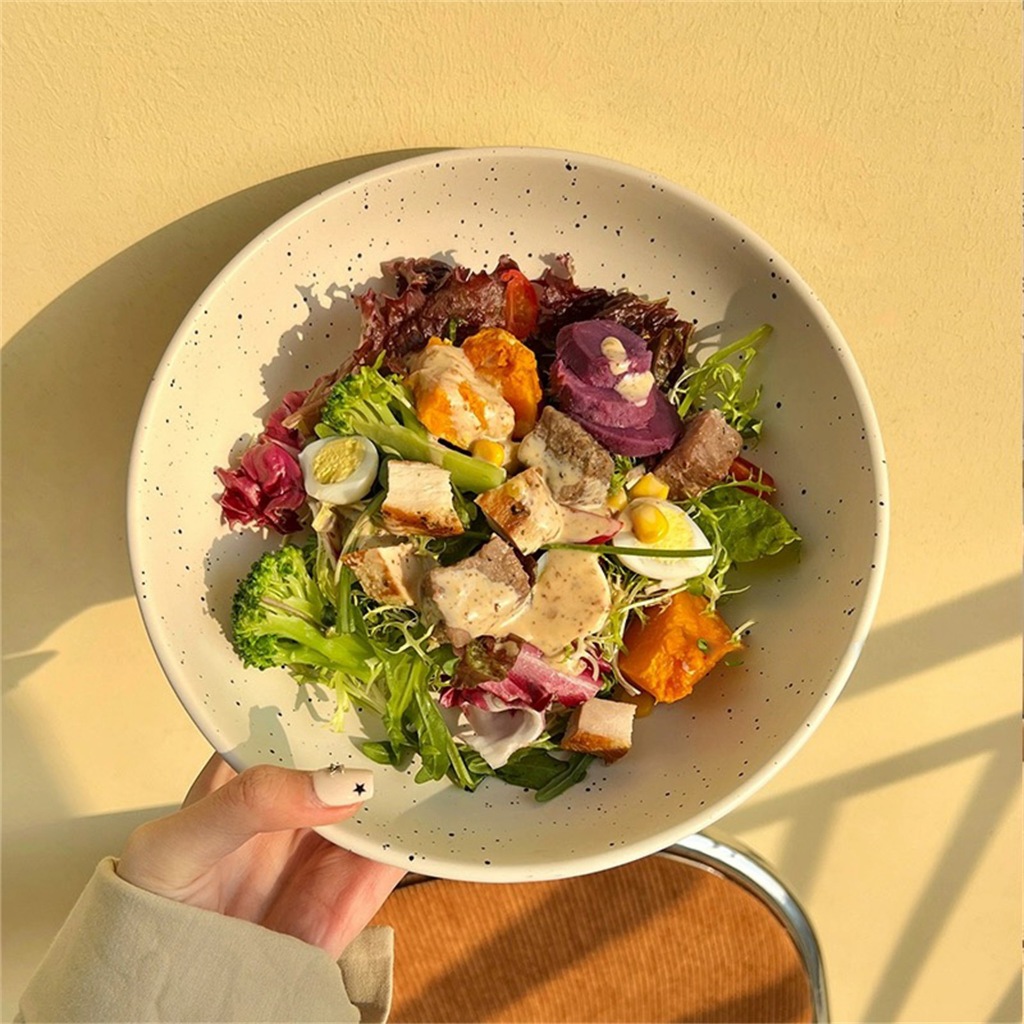 🥣จานเซรามิค จานมินิมอล จานก้นลึก ลายจุด Ink Splash สไตล์เกาหลี จานพาสต้า จานสลัด เข้าไมโครเวฟได้✨ - รูปที่ 3