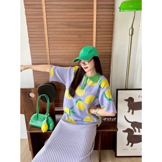 POP UP (Lemon Pop) ชุดเซ็ตผ้าคาร์ดิแกนทอลาย + กระโปรงไหมพรม (FreeSize S–2XL ใส่ได้)