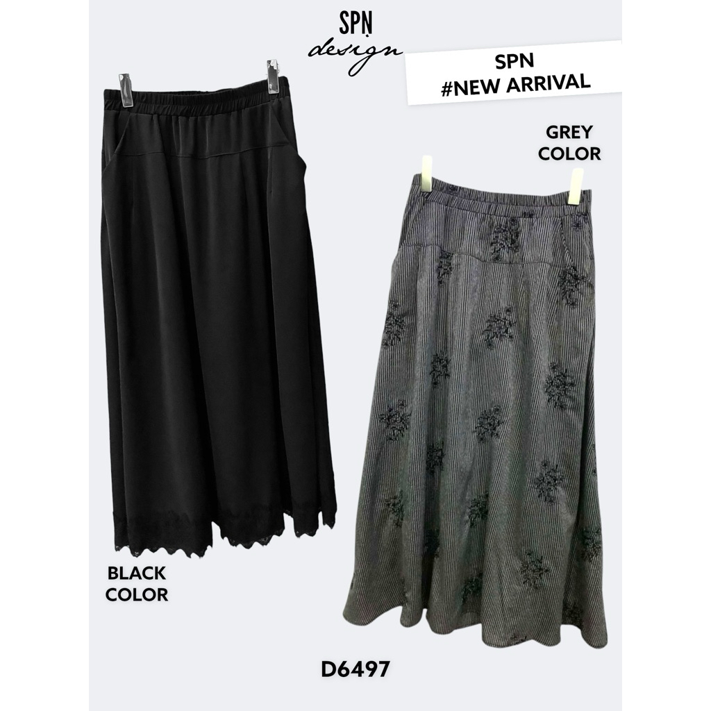 SPN D6497 กระโปรงยาวผ้า cotton เนื้อนุ่ม เอวยางยืด ผ้าลายในตัว ความยาว 35”