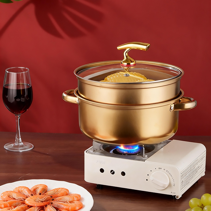 หม้อนึ่งสแตนเลส 24CM พร้อมฝาปิด ชุดหม้อนึ่ง รุ่นสองหู ใช้ได้กับทุกเตา หม้อต้มสแตนเลส ซึ้งนึ่ง - รูปที่ 4