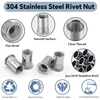 10/20 ชิ้น รีเวทนัท สแตนเลส 304 น็อตรีเวท M3-M12 Rivet Nut น็อตหมุดย้ำ น็อตหมุดย้ำหัวแบน หัวน็อตรีเวท น็อตหมุดย้ำ