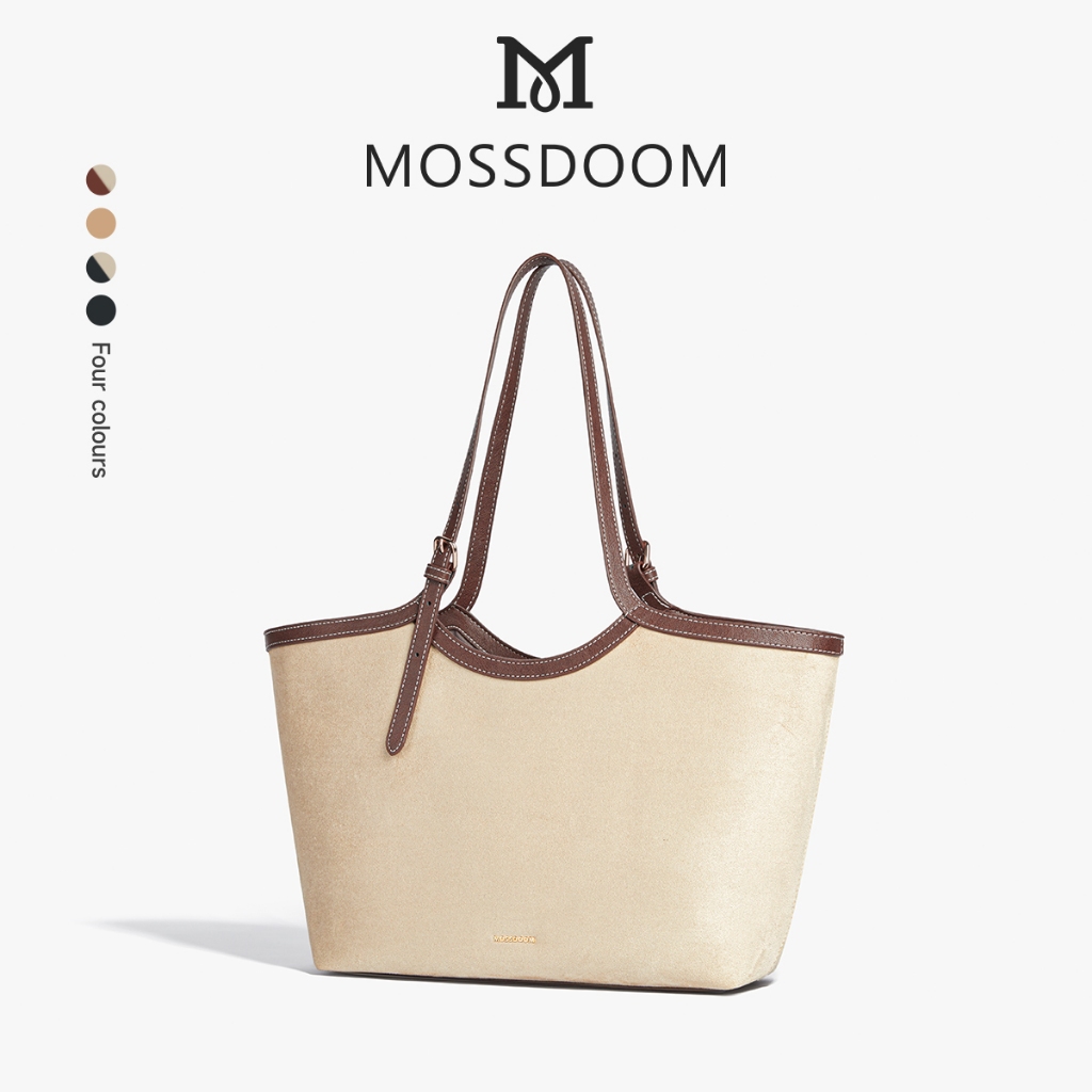 MOSSDOOM Marvelle Bag กระเป๋าทรง ผ้าแคนวาสตัดขอบหนัง ดีไซน์เรียบหรู สไตล์มินิมอล