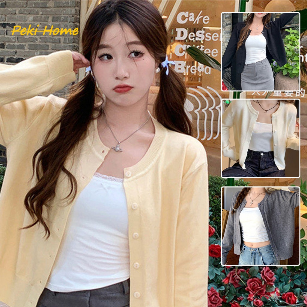 เสื้อคาร์ดิแกนผู้หญิง แขนยาว แบบสไตล์เกาหลี ใส่สบาย